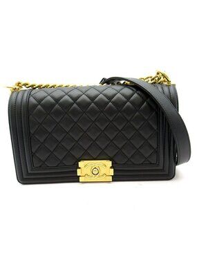 Chanel Boy Chain Shoulder Bag Lambskin Black